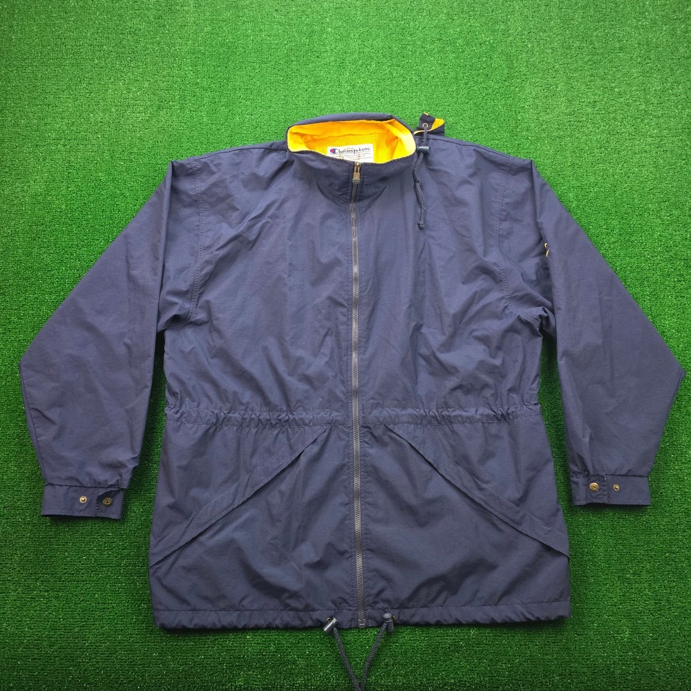 Champion Anorak Jacket Mens 2XL Blue Yellow Nylon Hooded Vintage Y2K Outdoors